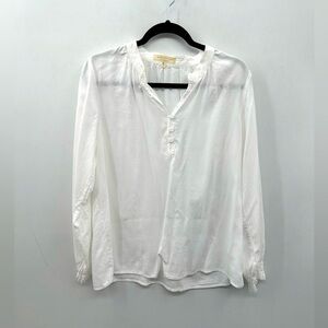 SIDE STITCH white 1/2 button peasant woman minimalist cottagecore boho blouse M